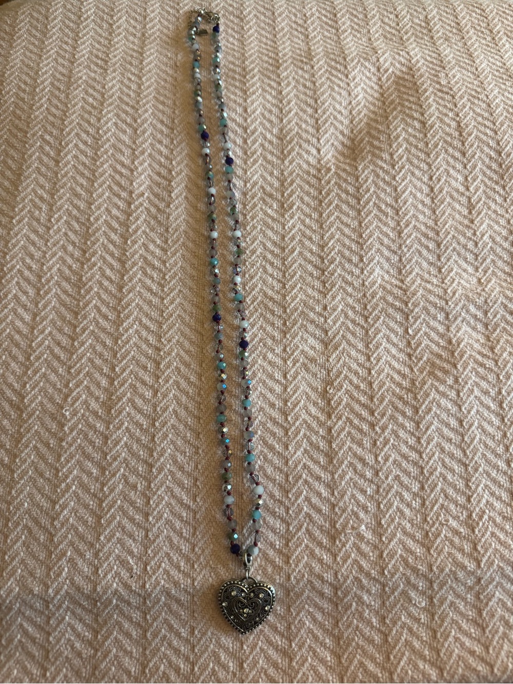 Beaded Heart Pendant Necklace in Turquoise and Purple
